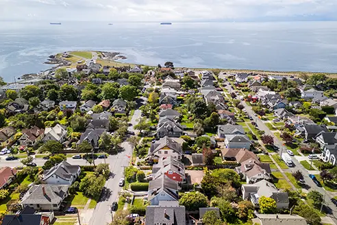 Aerial view of Victoria neighbourhoods and shoreline